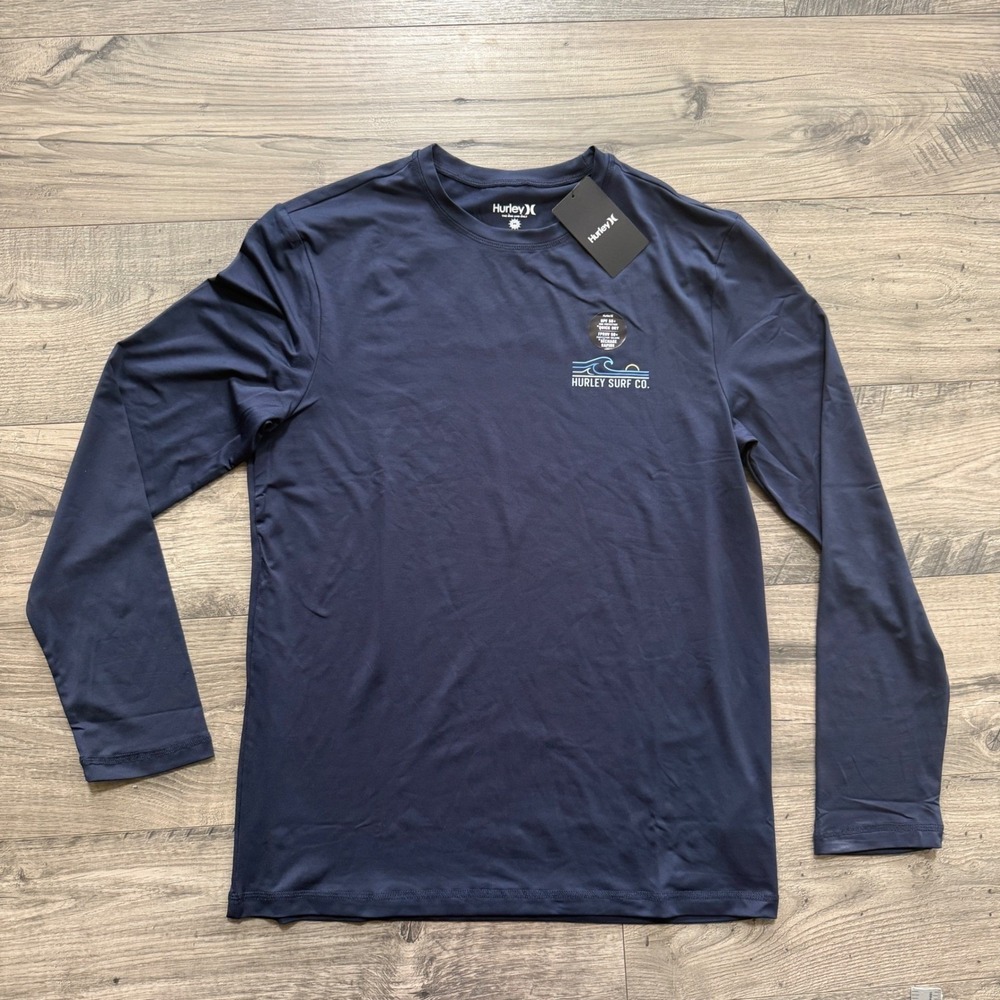 Hurley Rash Guard Mens Long Sleeve UPF 50+ Navy Blue Surf Shirt Large NWT